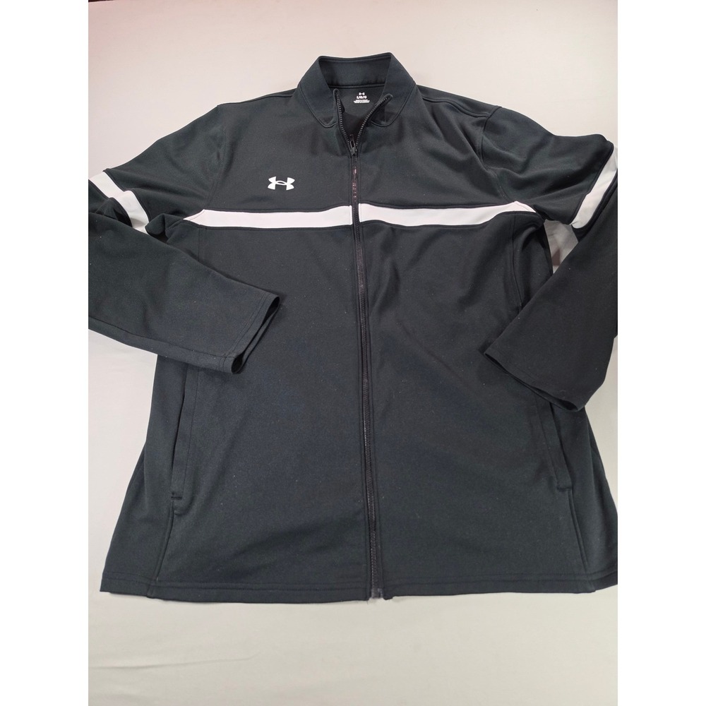 Under Armour Mens Full Zip Track Jacket Black White Stripe Mock Neck Large